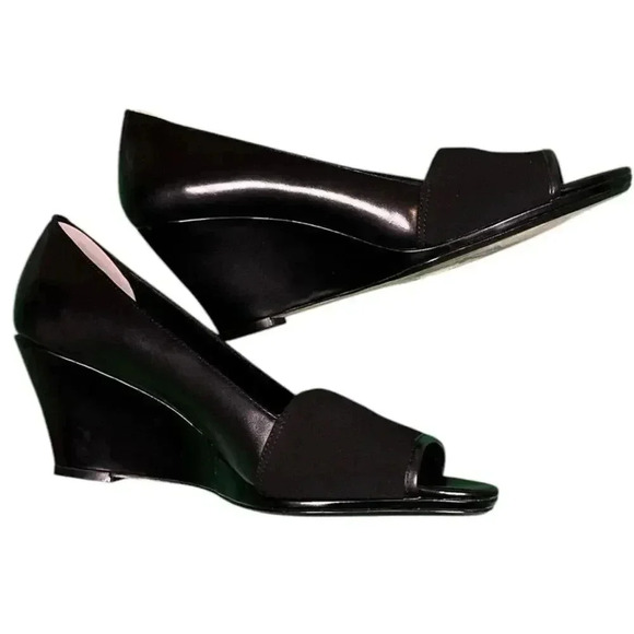 Ellen Tracy Women's Black Leather Slide Wedge Open Toe Heels Rhyme 8.5 Used - Picture 4 of 16